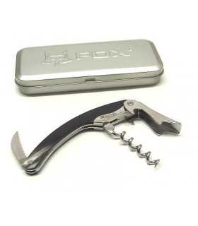 Corkscrew Two Swans double handle lever in black horn handle