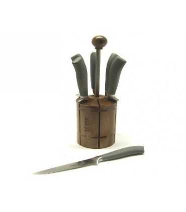 Ceppo in Legno Fox da tavola con 6 coltelli con manico grafite e lama in acciaio inox