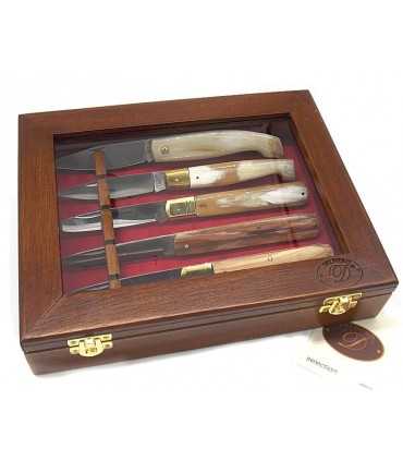 Delfiero display case in birch and ayous wood with 5 regional knives