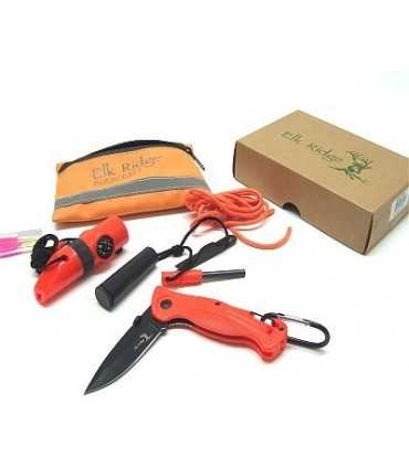 Coltello Elk Ridge arancio con kit di sopravvivenza survival
