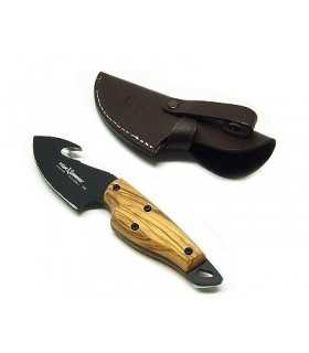 Coltello Fox da scuoio lama 8 cm e manico in olivo con scuoiatore
