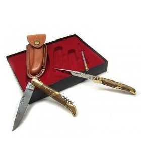 Coltello laguiole set 2 pezzi con affilatore manico marrone
