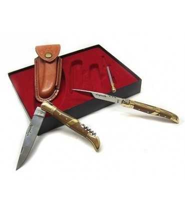 Laguiole 2 knives and sharpener handle brown