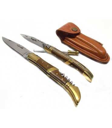 Laguiole 2 knives and sharpener handle brown