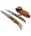 Coltello laguiole set 2 pezzi con affilatore manico marrone