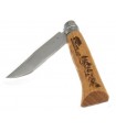 Opinel inox knife number 8 with wooden handle and wild boar engraving