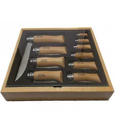 Coltello Opinel set inox 10 pezzi con vetrina