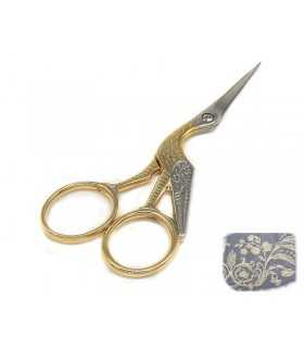 Two Swans embroidery scissors, golden stork pattern