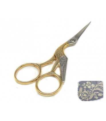 Two Swans embroidery scissors, golden stork pattern