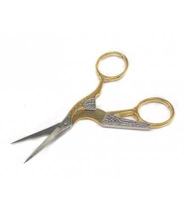 Two Swans embroidery scissors, golden stork pattern