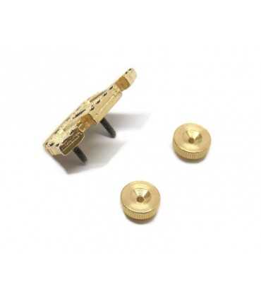 Golden metal tower with screws