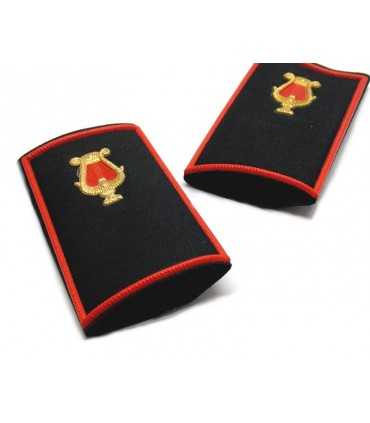 Tubular black musical band with golden zither and red border