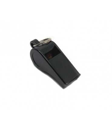 Black plastic whistle with a ring
