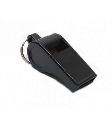 Black plastic whistle with a ring
