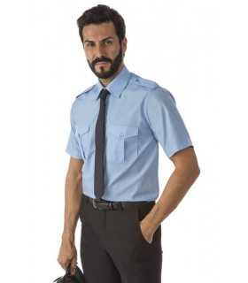 Camicia estiva celeste bianca nera blu da divisa manica corta con taschini e spalline NO STIRO mezze maniche