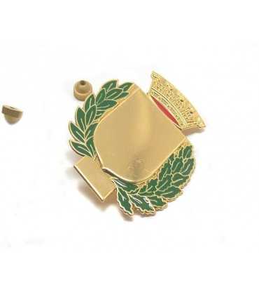 Porta fregio in metallo da petto con alloro verde e corona