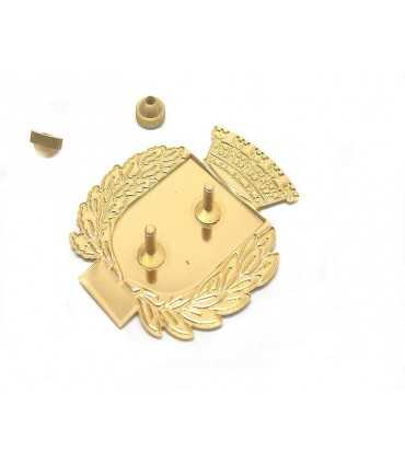 Porta fregio in metallo da petto con alloro verde e corona