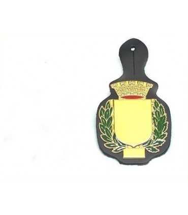 Porta fregio in metallo da petto con alloro verde e corona