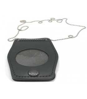 Porta placca Vega Holster cuoio 1WB09 con catenella collana per placca tonda da 5 o 5,5 cm