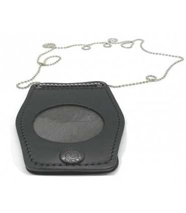 Porta placca Vega Holster cuoio 1WB09 con catenella collana per placca tonda da 5 o 5,5 cm
