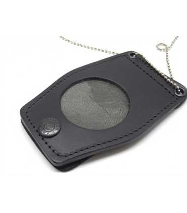 Porta placca Vega Holster cuoio 1WB09 con catenella collana per placca tonda da 5 o 5,5 cm