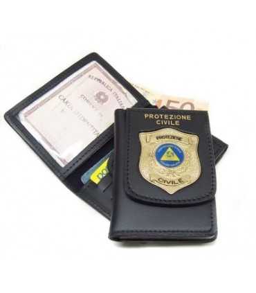 Portafoglio Vega Holster cuoio 1WD115 con placca in metallo Protezione Civile