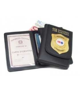 Portafoglio Vega Holster cuoio 1WD116 con placca in metallo Soccorso Sanitario 118