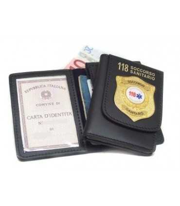 Portafoglio Vega Holster cuoio 1WD116 con placca in metallo Soccorso Sanitario 118