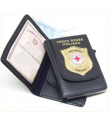 Portafoglio Vega Holster cuoio 1WD117 con placca in metallo croce rossa italiana CRI