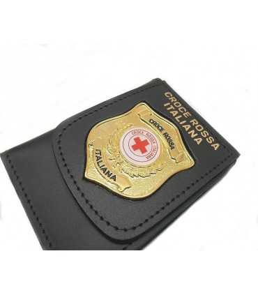 Portafoglio Vega Holster cuoio 1WD117 con placca in metallo croce rossa italiana CRI
