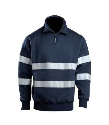 Felpa mezza zip BLU Navy con bande rifrangenti collo alto interno in pile Protezione Civile da lavoro antinfortunistica