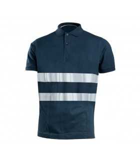 Polo piquet 100% cotone mezza manica BLU Navy con bande rifrangenti Protezione Civile da lavoro antinfortunistica manica corta