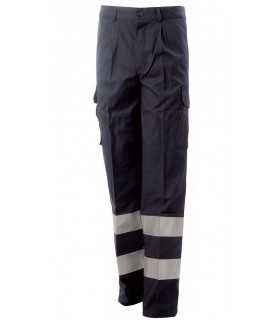 Pantalone 4 Stagioni Blu Navy con doppie bande rifrangenti Protezione Civile Soccorso Emergenza da lavoro antinfortunistica