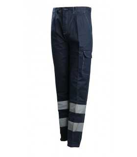 Pantalone economico 4 Stagioni Blu Navy con doppie bande rifrangenti Protezione Civile Soccorso Emergenza da lavoro