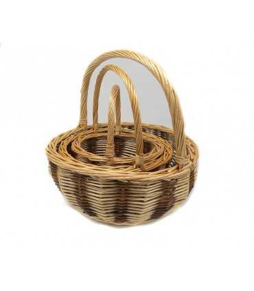 Set 3 ceste in vimini noce e naturale per funghi
