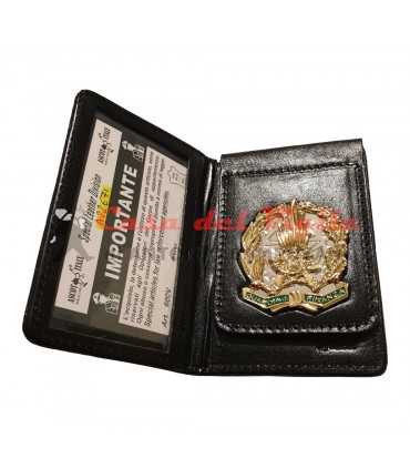 Portafoglio ASCOT verticale in cuoio GUARDIA DI FINANZA con placca distintivo in metallo con clip estraibile GDF