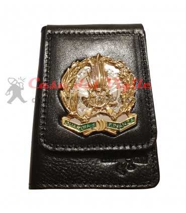 Portafoglio ASCOT verticale in cuoio GUARDIA DI FINANZA con placca distintivo in metallo con clip estraibile GDF