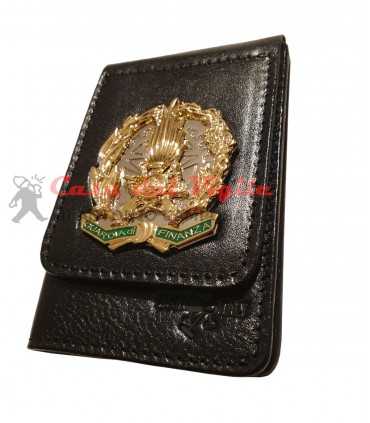 Portafoglio ASCOT verticale in cuoio GUARDIA DI FINANZA con placca distintivo in metallo con clip estraibile GDF