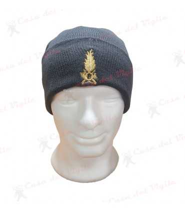 Papalina zuccotto in lana Grigio con fiamma oro Guardia di Finanza ricamata Cappello GDF