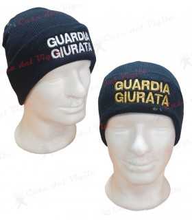 Papalina zuccotto in lana BLU con ricamo GUARDIA GIURTA Oro o Bianco Cappello GPG Vigilanza