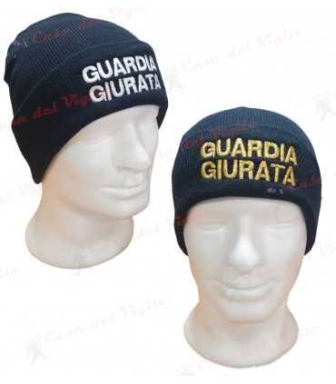 Papalina zuccotto in lana BLU con ricamo GUARDIA GIURTA Oro o Bianco Cappello GPG Vigilanza