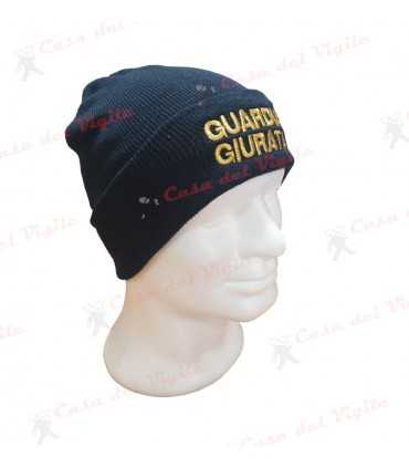 Papalina zuccotto in lana BLU con ricamo GUARDIA GIURTA Oro o Bianco Cappello GPG Vigilanza