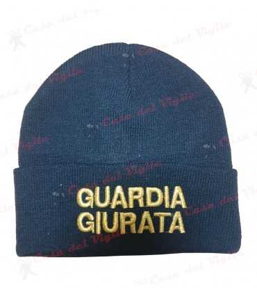 Papalina zuccotto in lana BLU con ricamo GUARDIA GIURTA Oro o Bianco Cappello GPG Vigilanza