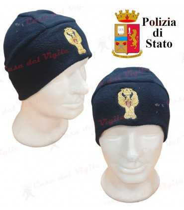 Papalina zuccotto in pile BLU con ricamo POLIZIA DI STATO Oro Cappello PS