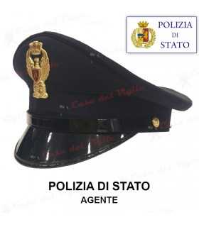Berretto AGENTE di Polizia di Stato completo da divisa Colore BLU d'ordinanza PS con soggolo in pelle