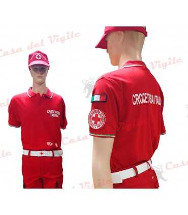 Polo Manica Corta CROCE ROSSA ITALIANA con profili Italia per Divisa Estiva con ricami CRI Convenzione di Ginevra