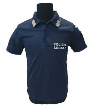 Polo tecnica con inserti azzurri Blu Navy per Polizia Locale Municipale modello Polizia di Stato in tessuto traspirante
