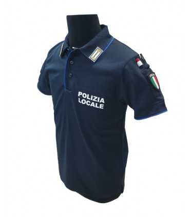 Polo tecnica con inserti azzurri Blu Navy per Polizia Locale Municipale modello Polizia di Stato in tessuto traspirante