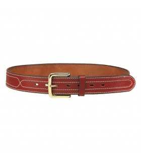 1C10 – Leather belt with stitching and solid brass buckle – h 4 cm