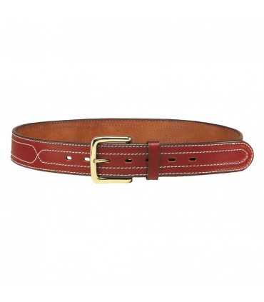 1C10 - Cintura in cuoio ingrassato con cuciture laterali a vista e fibbia in ottone altezza 4 cm